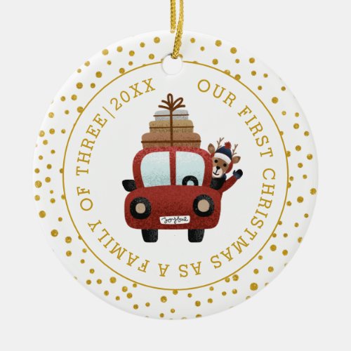 Our first Christmas as parents car gold photo Ceramic Ornament