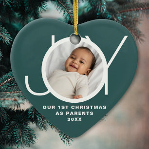 Our First Christmas As Parents Photo Green Ceramic Ornament