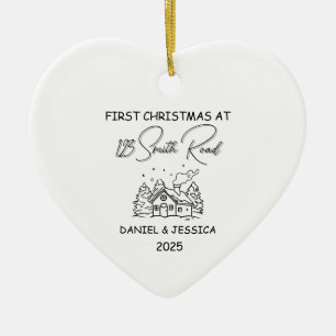 Our First Christmas At, Cute Line Art Christmas Ceramic Ornament