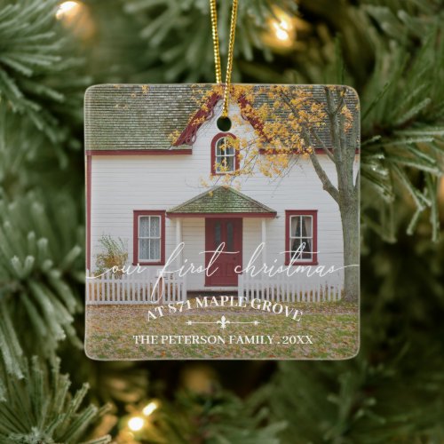 Our First Christmas At New Address Photo Ceramic Ornament