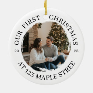 Our First Christmas at New Address – Round Photo Ceramic Ornament