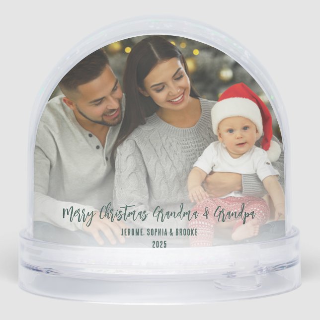 Our First Christmas Baby Photos Grandpa Keepsake Snow Globe (Back)