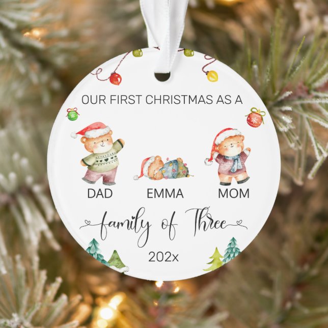 Our First Christmas Bear Family Personalized Ornament (Tree)
