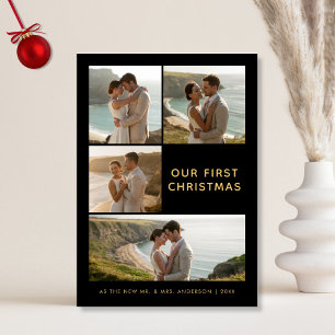 Our First Christmas Black and Gold Coastal Photo Holiday Card
