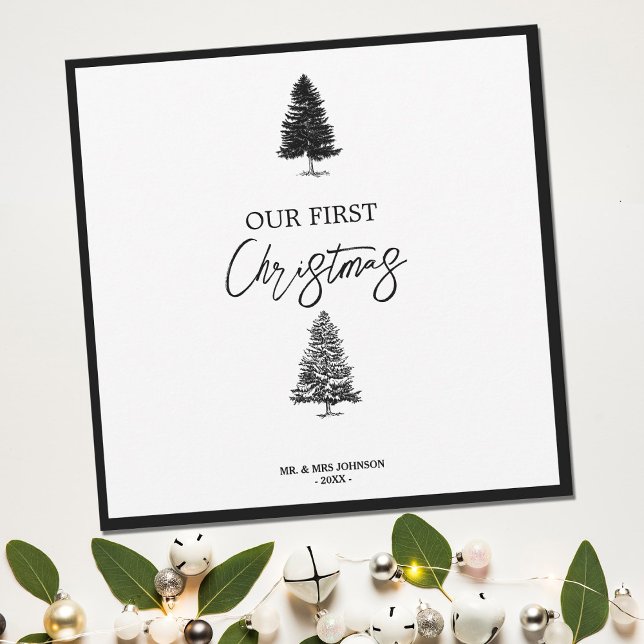 Our First Christmas Black & White Newlyweds Mr Mrs Holiday Card (Creator Uploaded)