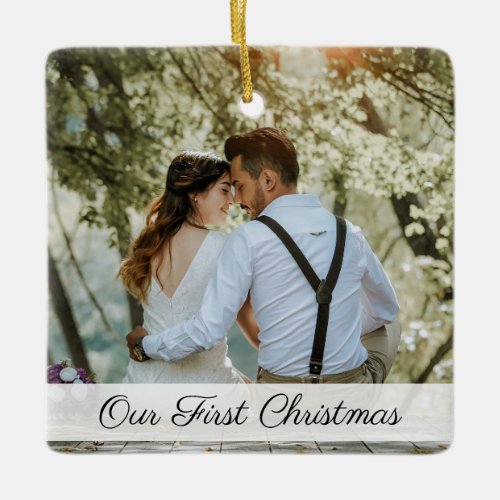 Our First Christmas Blush Pink Flowers Photograph Ceramic Ornament