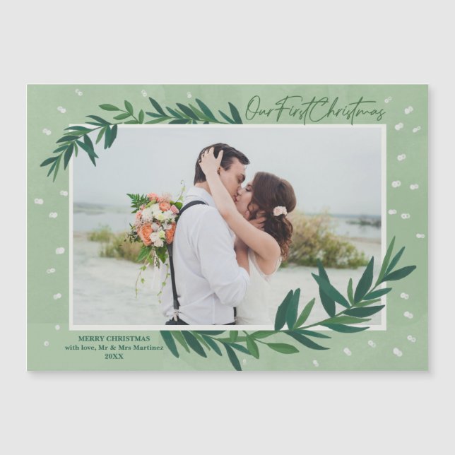 Our First Christmas Botanical Photo Magnetic Card (Front)