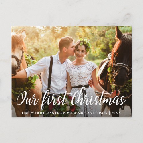 Our First Christmas Bride Groom Photo Postcard