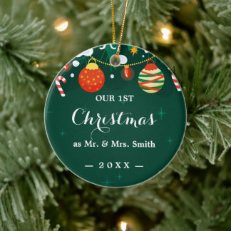 Our First Christmas Chic Hand-Lettered Christmas Ceramic Ornament
