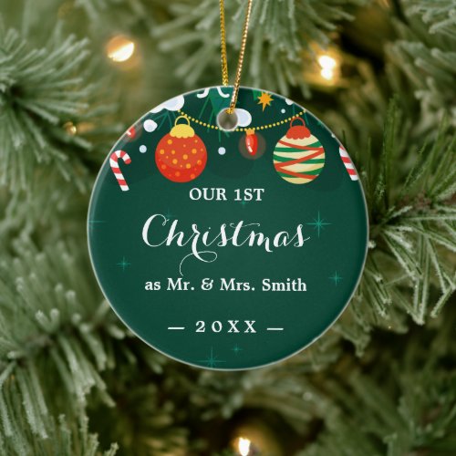 Our First Christmas Chic Hand_Lettered Christmas Ceramic Ornament