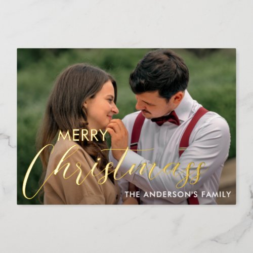 Our First Christmas Chic Script Name Christmass  C Foil Holiday Card