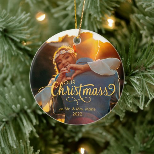 Our First Christmas Chic Script Name Christmass   Ceramic Ornament