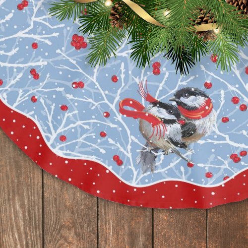 Our First Christmas  Chickadees  Sky   Brushed Polyester Tree Skirt