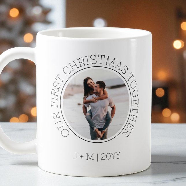Our First Christmas Couple 2 Photo Minimal Holiday Coffee Mug (Our First Christmas Couple 2 Photo Minimal Holiday Coffee Mug)