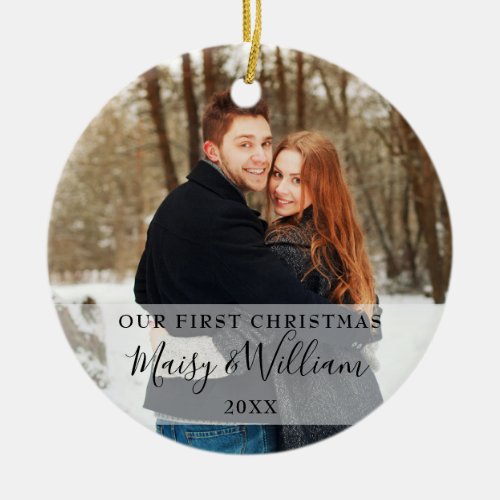 Our First Christmas Couple Names and Photos Ceramic Ornament