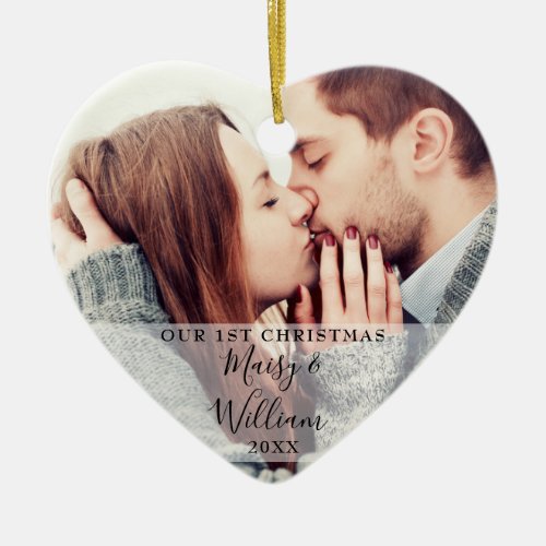 Our First Christmas Couple Names Photos Love Heart Ceramic Ornament