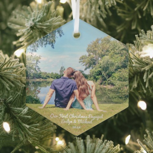 Our First Christmas Couple Photo Glass Ornament