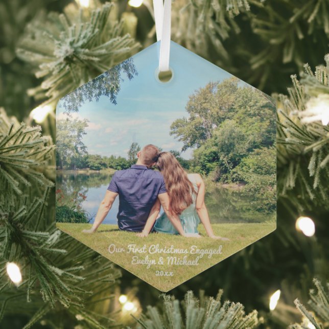 Our First Christmas Couple Photo Glass Ornament (Insitu)
