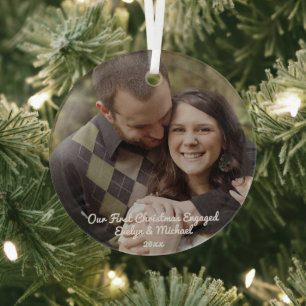 Our First Christmas Couple Photo Glass Ornament