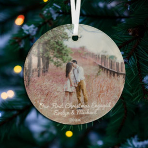 Our First Christmas Couple Photo Glass Ornament