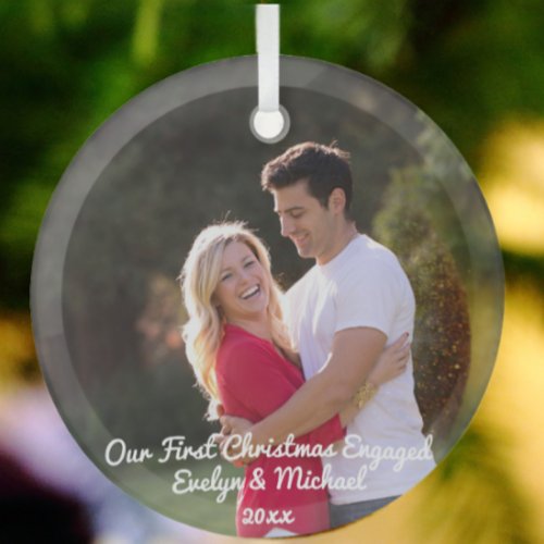 Our First Christmas Couple Photo Glass Ornament