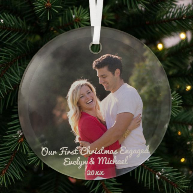 Our First Christmas Couple Photo Glass Ornament (Creator Uploaded)