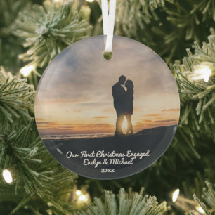 Our First Christmas Couple Photo Glass Ornament