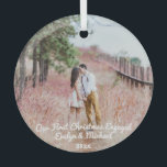 Our First Christmas Couple Photo Glass Ornament<br><div class="desc">Our first Christmas couple photo ornament. Stock image by aliceabc0 from Pixabay licensed under CC0. Stock image must be replaced with your own photo</div>