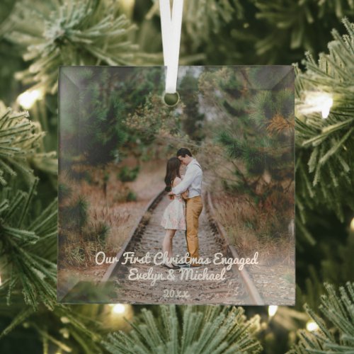 Our First Christmas Couple Photo Glass Ornament