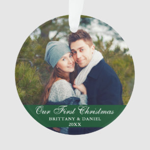 Our First Christmas Couple Photo Green Ornament