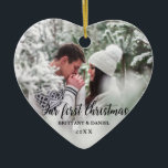 Our First Christmas Couple Photo Heart Ceramic Ornament<br><div class="desc">Elegant Our First Christmas Couple Photo Heart Ornament</div>
