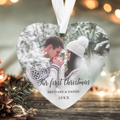 Our First Christmas Couple Photo Heart Ornament