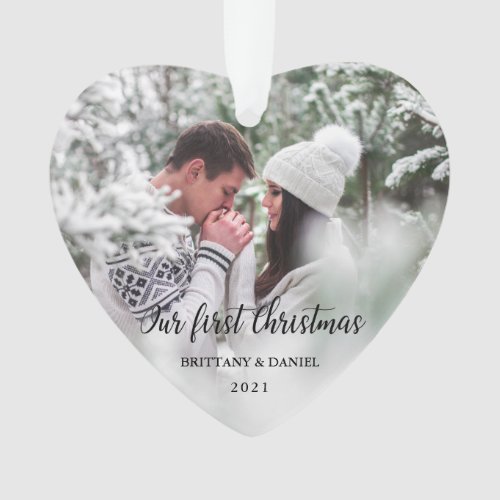 Our First Christmas Couple Photo Heart Ornament
