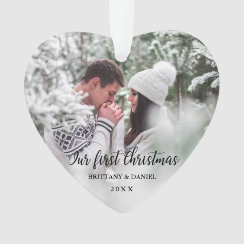 Our First Christmas Couple Photo Heart S Ornament