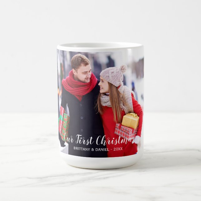 Our First Christmas Couple Photo Large Coffee Mug (Center)