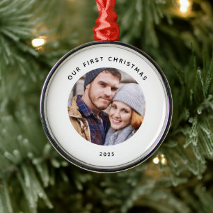 Our First Christmas Couple Photo Metal Ornament