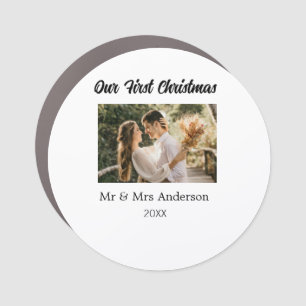 Our first Christmas couple photo name Mr & Mrs mod Car Magnet