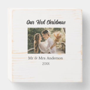 Our first Christmas couple photo name Mr & Mrs mod Wooden Box Sign
