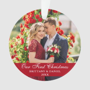 Our First Christmas Couple Photo Red Ornament