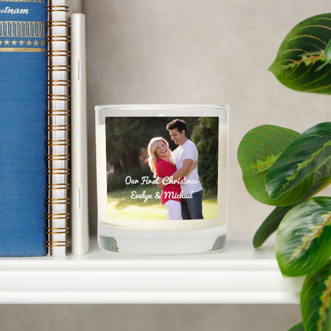 Our First Christmas Couple Photo Scented Candle (Shelf)