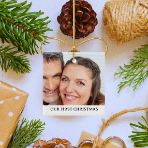 Our First Christmas Couple's Photo Ceramic Ornament