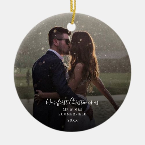 Our First Christmas Couples Wedding Photo Ceramic Ornament