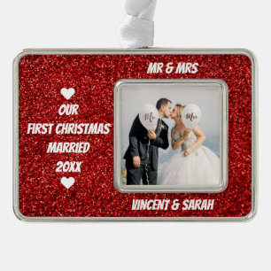 Our First Christmas Custom Photo and Name Glitter Ornament