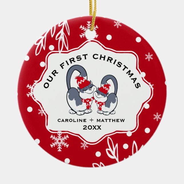 Our First Christmas. Custom Photo  Ceramic Ornament (Front)