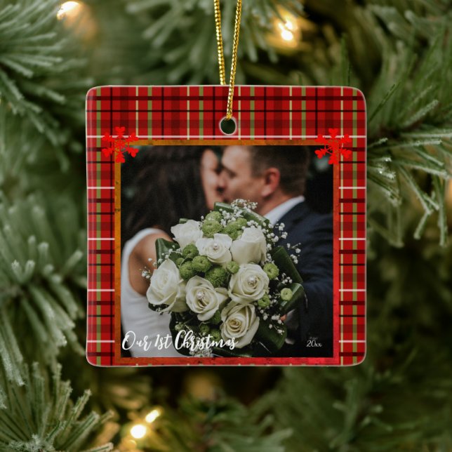 Our First Christmas, Custom Photo Ceramic Ornament (Tree)