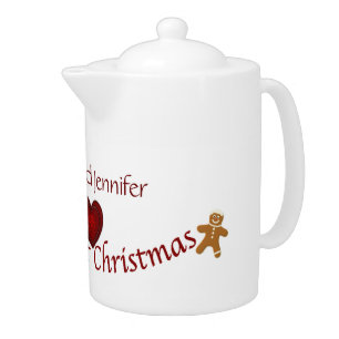 Our First Christmas-customize names/Red Heart Teapot