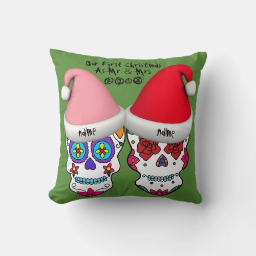 Our First Christmas Customized Sugar Skull Pillow