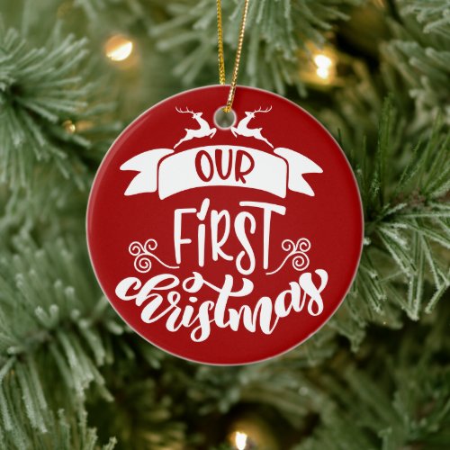 Our First Christmas Cute Baby Photo Xmas Ceramic Ornament