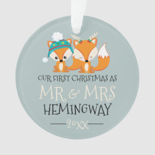 Our First Christmas Cute Red Fox Personalized Ornament