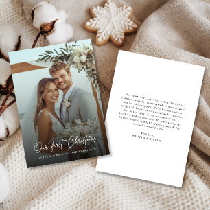 Our First Christmas Elegant Beach Wedding Photo Holiday Card